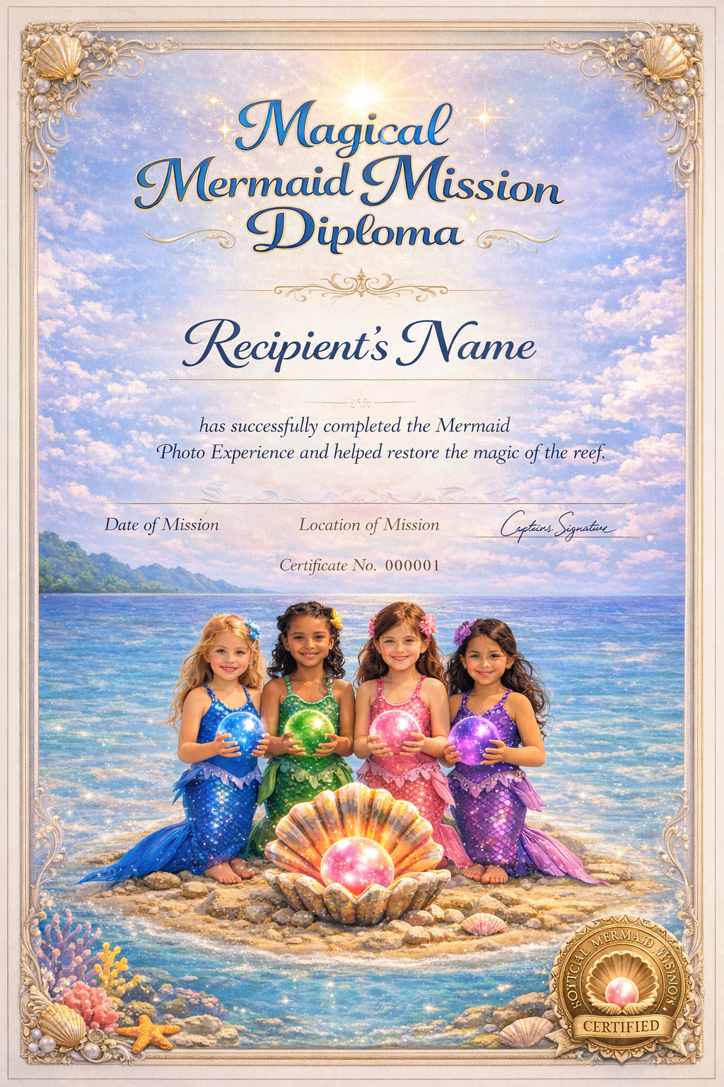 Certificate inspired design for Magical Mermaid Mission