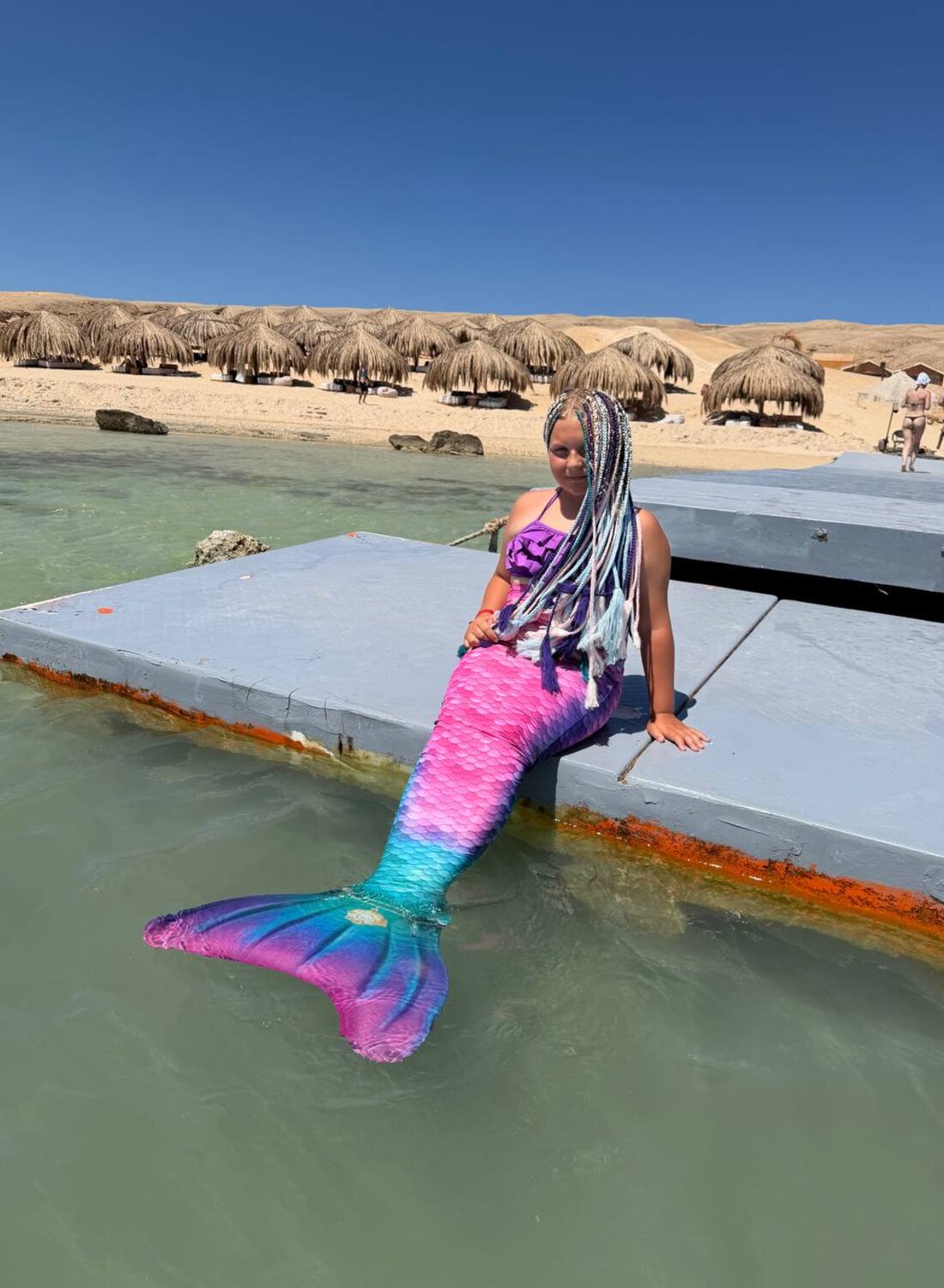 Real Magical Mermaid Mission guest at Ozirea Beach in mermaid styling