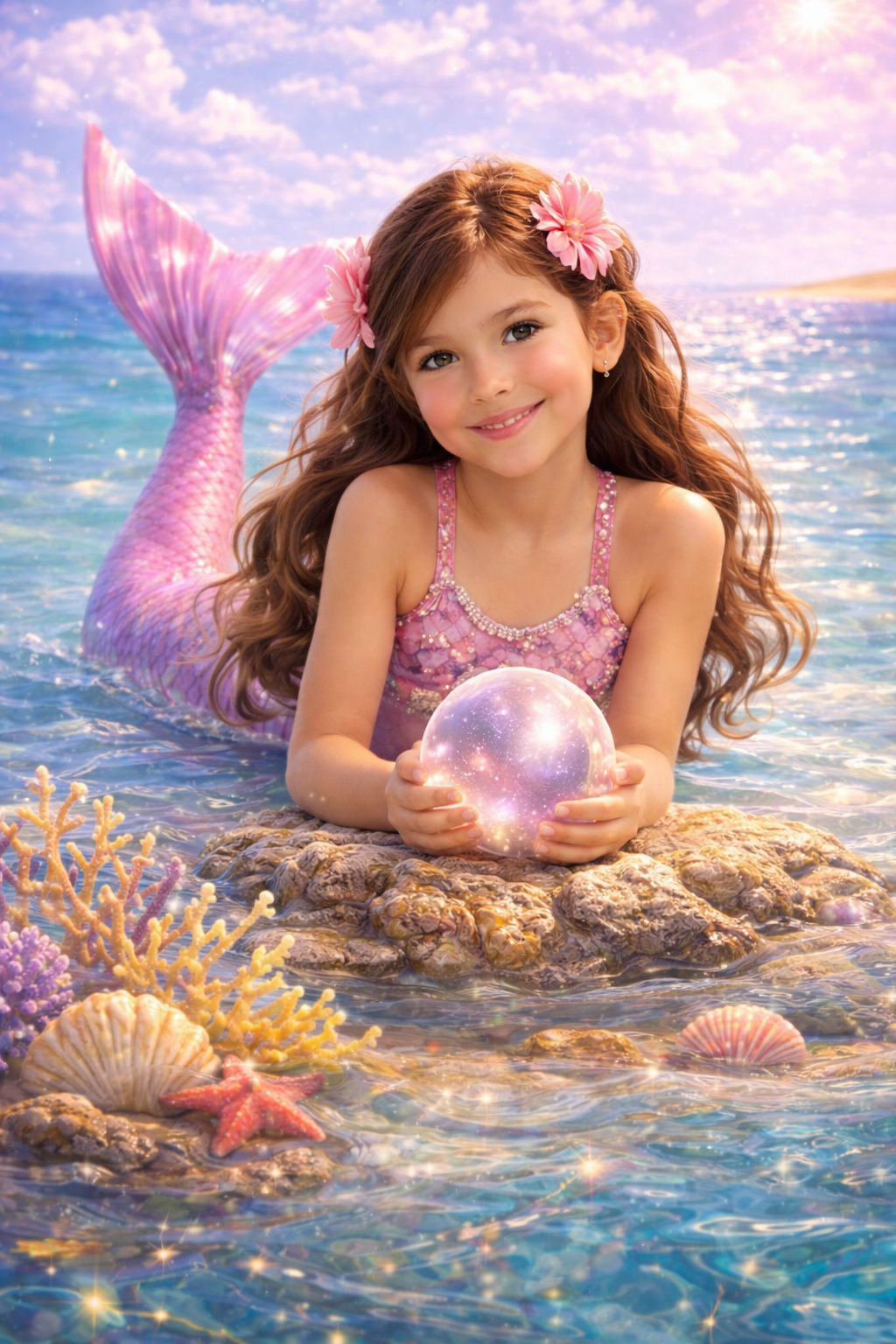 Young girls dressed as mermaids by the sea during Magical Mermaid Mission